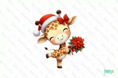 Christmas Giraffe And Poinsettia Clipart Product Image 1