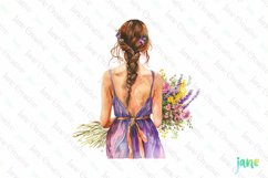 Back View Floral Girl Clipart Product Image 1