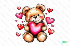 Valentine&#039;s Day Fluffy Pink Teddy Bear Clipart Product Image 1