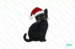 Embroidered Christmas Black Cat PNG Clipart Product Image 1