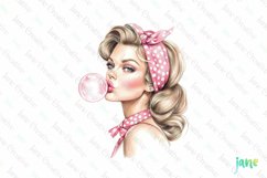 Retro Girl Blowing A Bubblegum Clipart Product Image 1