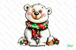 Hand-drawn Cartoon-style Polar Bear Christmas clip art Product Image 1