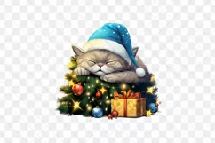 Lazy British Shorthair Cat At Christmas Clipart Product Image 2