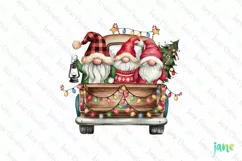 Christmas Red Buffalo Plaid Gnomes Truck Clipart Product Image 1