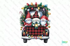 Christmas Red Buffalo Plaid Gnomes Truck Clipart Product Image 1