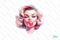 Retro Girl Blowing A Bubblegum Clipart Product Image 1