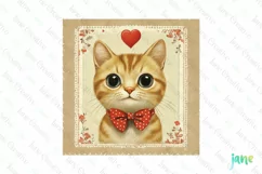 Vintage Golden Tabby Cat Card Sublimation Clipart Product Image 1