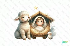 Baby Jesus with Lamb Christmas Nativity Clipart Product Image 1