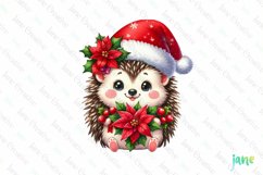 Christmas Hedgehog And Poinsettia Clipart Product Image 1