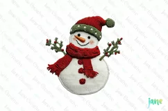 Embroidered Christmas Snowman Sublimation PNG Clipart Product Image 1