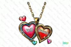 Valentine's Day Gold Necklace Best Friend Clipart Product Image 1