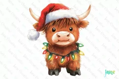 Cute Christmas Farm Animal Highland Cow Clipart Product Image 1