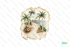 Watercolor Pirate Map Clipart Product Image 1