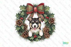 Akita Puppy Christmas Wreath Clipart Product Image 1