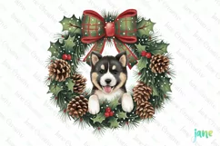 Akita Puppy Christmas Wreath Clipart Product Image 1
