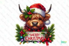 Cow Highland Animals Holding Merry Christmas Sign Product Image 1
