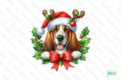 Christmas Basset Hound Dog Peeking Clipart Product Image 1