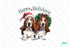 Happy Holidays Basset Hound Dog Wreath Clipart Product Image 1