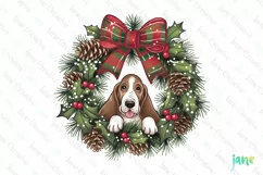 Basset Hound Puppy Christmas Wreath Clipart Product Image 1