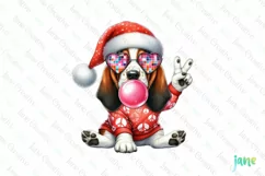 Groovy Christmas Basset Hound Dog And Bubblegum Clipart Product Image 1