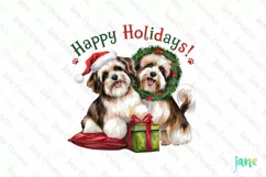 Happy Holidays Bichon Frisé Dog Wreath Clipart Product Image 1