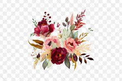 Boho Burgundy Bouquets Watercolor Sublimation Clipart Product Image 5