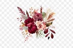 Boho Burgundy Bouquets Watercolor Sublimation Clipart Product Image 6