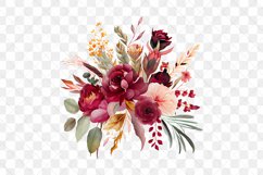 Boho Burgundy Bouquets Watercolor Sublimation Clipart Product Image 4