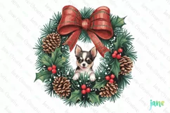Chihuahua Puppy Christmas Wreath Clipart Product Image 1