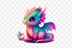 Baby Colorful Dragon Watercolor Sublimation Clipart Product Image 2