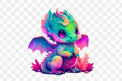 Baby Colorful Dragon Watercolor Sublimation Clipart Product Image 5