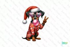 Groovy Christmas Dachshund Dog And Bubblegum Clipart Product Image 1