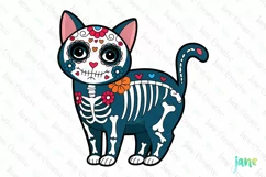 Russian Blue Day of The Dead Cat Sublimation Clipart Product Image 1