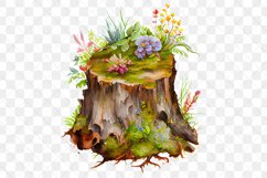 Flowers On Tree Stump Watercolor Sublimation Clipart Product Image 3