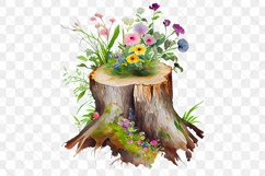 Flowers On Tree Stump Watercolor Sublimation Clipart Product Image 4