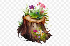 Flowers On Tree Stump Watercolor Sublimation Clipart Product Image 5