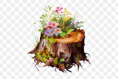 Flowers On Tree Stump Watercolor Sublimation Clipart Product Image 6