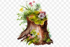 Flowers On Tree Stump Watercolor Sublimation Clipart Product Image 8