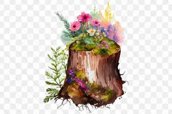 Flowers On Tree Stump Watercolor Sublimation Clipart Product Image 2