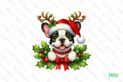 Christmas French Bulldog Peeking Clipart Product Image 1