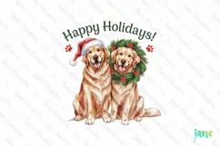 Happy Holidays Golden Retriever Dog Wreath Clipart Product Image 1
