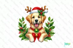 Christmas Golden Retriever Dog Peeking Clipart Product Image 1