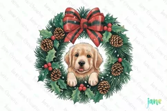 Golden Retriever Puppy Christmas Wreath Clipart Product Image 1