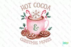 Pink Hot Cocoa Christmas Movies Sublimation Product Image 1