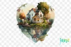 Houses On Canal Heart Watercolor Sublimation Clipart Product Image 6