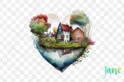 Houses On Canal Heart Watercolor Sublimation Clipart Product Image 7