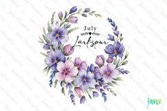 July - Watercolor Larkspur Birth Month Flower Clipart Product Image 1