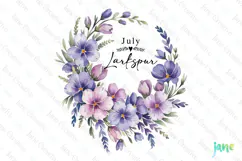 July - Watercolor Larkspur Birth Month Flower Clipart Product Image 1