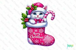 Pink Christmas Kitten Sublimation Product Image 1