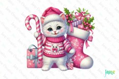 Pink Christmas Kitten Sublimation Product Image 1